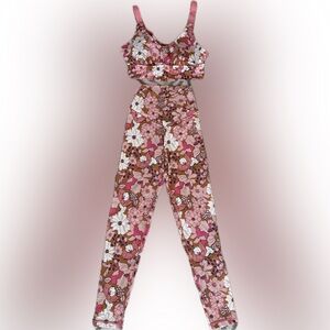 Floral Pink High-Waist Leggings and Crop Top Set